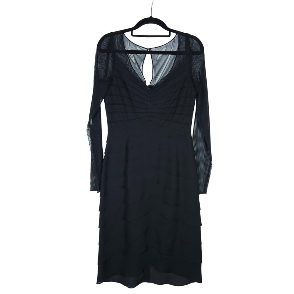 Eliza J Dress 4 Black Layered Bodice Mesh Sheer Long Sleeves Modern Dressy